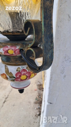 Ретро абажур ковано желязо и керамика, снимка 4 - Лампиони - 54594071