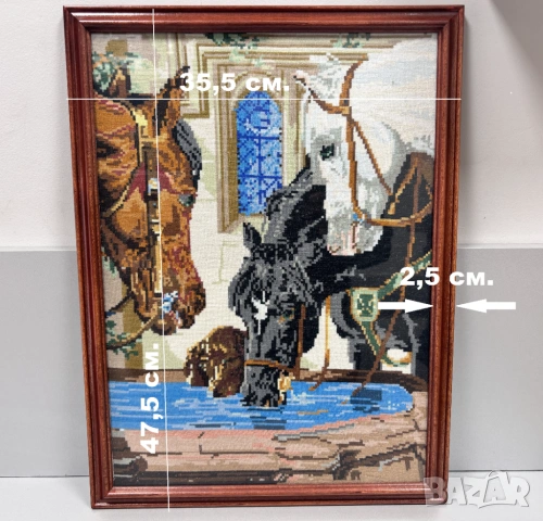 Ушит Гоблен "Коне на водопой", снимка 9 - Гоблени - 54144251