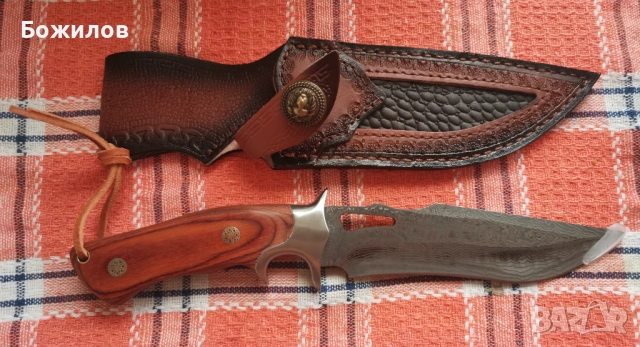 Ловен нож дамаска стомана сърцевина VG10 кожена кания, снимка 3 - Ножове - 54003705