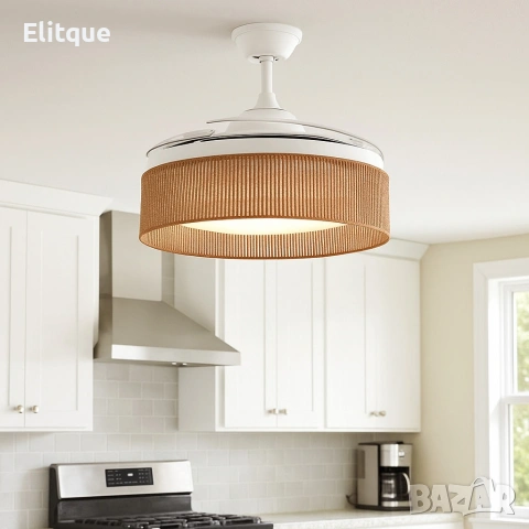 Brizy Bright Rattan – Вентилатор за таван с лампа и функция лято/зима