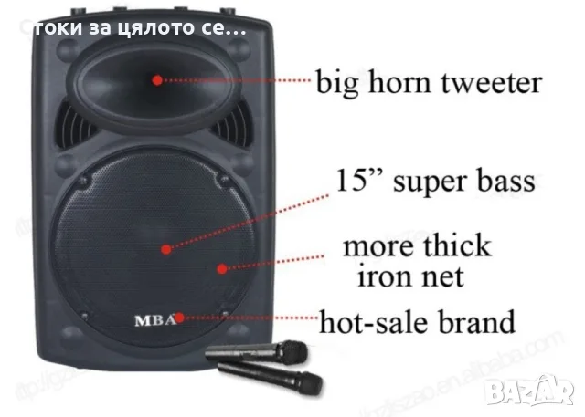 Активна тонколона MBA 15", 12000mAh, 100W , снимка 4 - Тонколони - 52342378