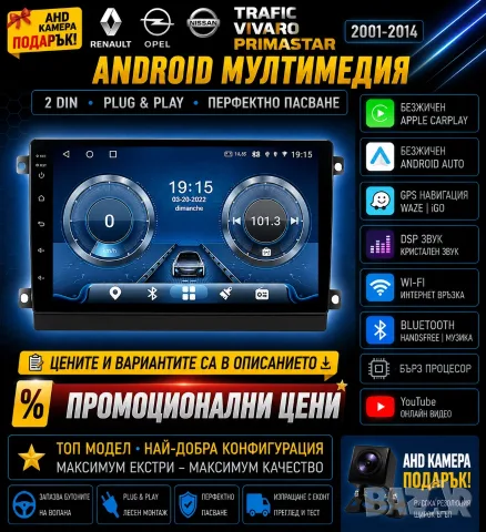 Мултимедия с Android 2001-2014 за RENAULT TRAFIC, OPEL VIVARO, NISSAN PRIMASTAR навигация, двоен дин