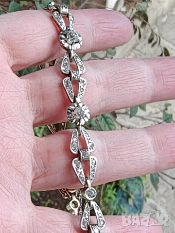 Арт Деко златна гривна ,диаманти ,платина , снимка 12 - Гривни - 54981666