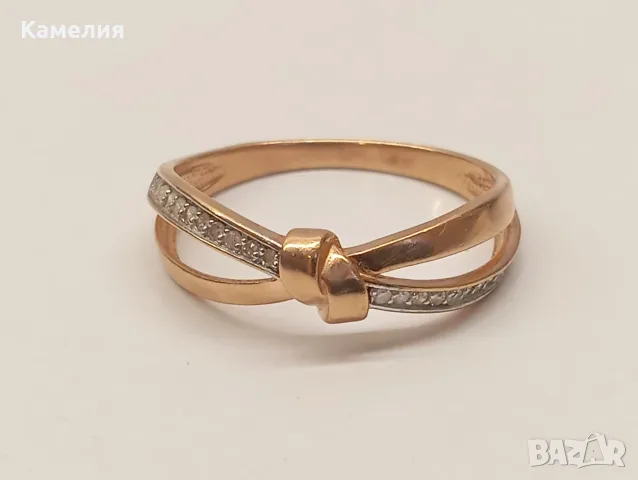 Руско злато. Пръстен с брилианти , снимка 6 - Пръстени - 55299393