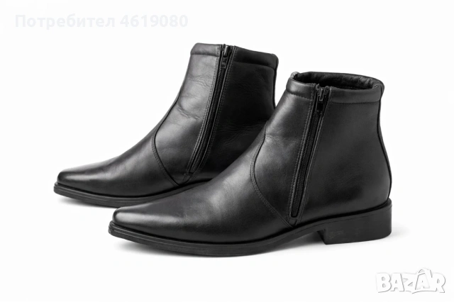Мъжки кожени боти с цип – черни, номер 44