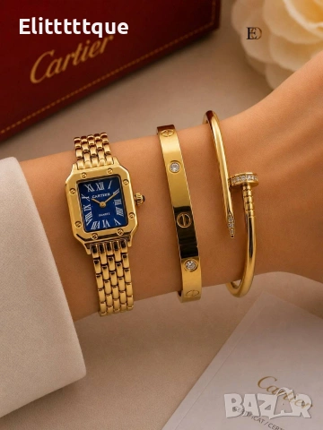 комплект часовник и гривни от висококачествена стомана cartier , снимка 10 - Гривни - 54904475