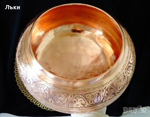 Персийска медна фруктиера,меден съд Isfahan,1.2 кг,5 л. , снимка 3 - Антикварни и старинни предмети - 55104582