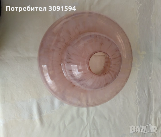 винтидж стъклен абажур за лампа полюлеи (плафониера), изработен от розов опалин с мраморен ефект Арт, снимка 6 - Други ценни предмети - 55149841