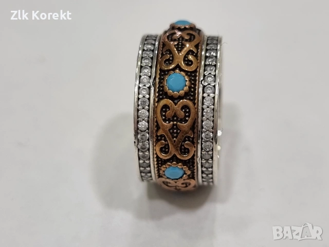 Сребърен пръстен с тюркоаз, снимка 2 - Пръстени - 55104421