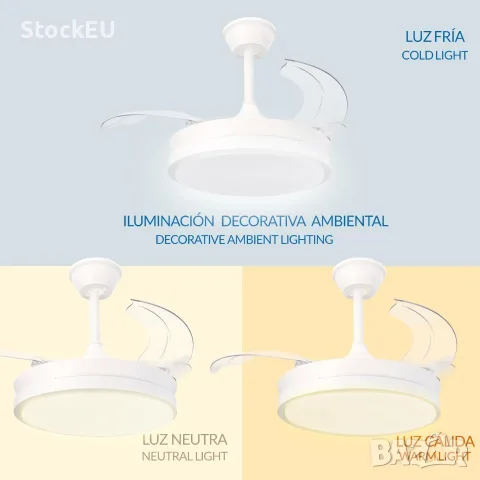 Таванен вентилатор с Led осветление Mmimotec Вентилатор за таван Полилей, снимка 4 - Вентилатори - 55586391