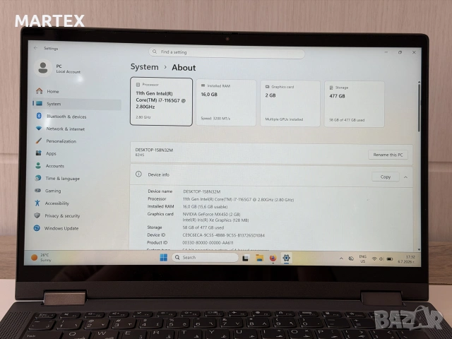 Lenovo Ideapad Flex 5, i7-1165G7, MX450, 16GB, тъчскрийн, снимка 6 - Лаптопи за работа - 55189321