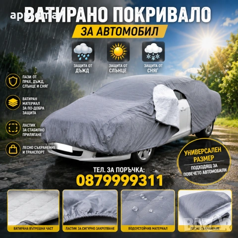 ВАТИРАНО Здраво покривало за кола автомобил коли с цип и ластик, снимка 2 - Аксесоари и консумативи - 48129210