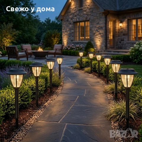 Комплект соларни градински лампи 10 броя – LED външни фенери IP44, снимка 6 - Соларни лампи - 54641767