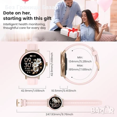 Нов Дамски смарт часовник Bluetooth разговори 1.27 HD IP68 розов, снимка 8 - Смарт гривни - 54230221