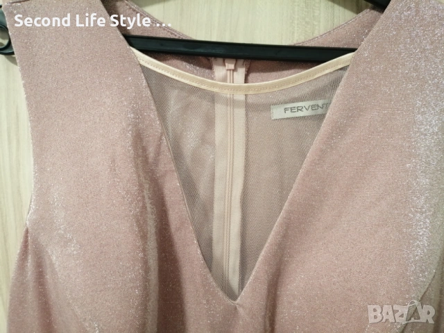 Дамска блестяща рокля в розов цвят Fervente р-р L, снимка 4 - Рокли - 53978172