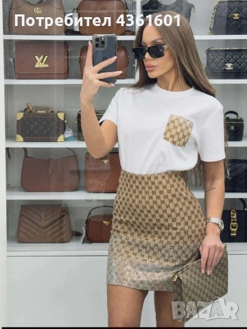 Дамски комплект Gucci – тениска + пола , снимка 2 - Комплекти - 54585854