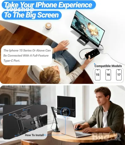 Чисто нов портативен монитор Ingnok 15.6 Full HD 1080P IPS USB C Mini HDMI VESA за лаптоп PC Mac PS5, снимка 7 - Монитори - 55356779