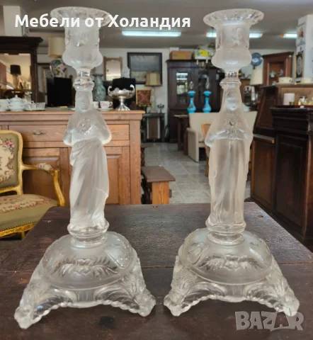 Двойка свещници Val Saint Lambert, снимка 2 - Антикварни и старинни предмети - 55294201