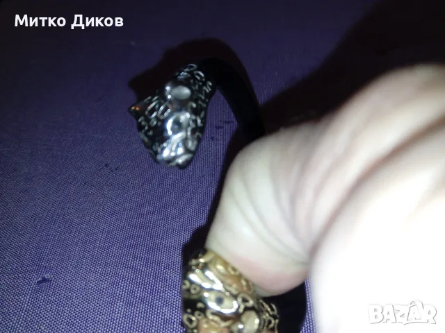 Гривна кожена стип Картие с глави на пантери от двете страни сребриста  златна отлична, снимка 5 - Гривни - 55568969