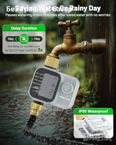 Нов Автоматичен таймер за поливане с месингов вход IP55 за маркуч градина и морава, снимка 6 - Напояване - 54207018