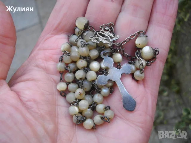 СТАРА СЕДЕФЕНА МОЛИТВЕНА БРОЕНИЦА СЕДЕФ И СРЕБРО, снимка 2 - Антикварни и старинни предмети - 55672708