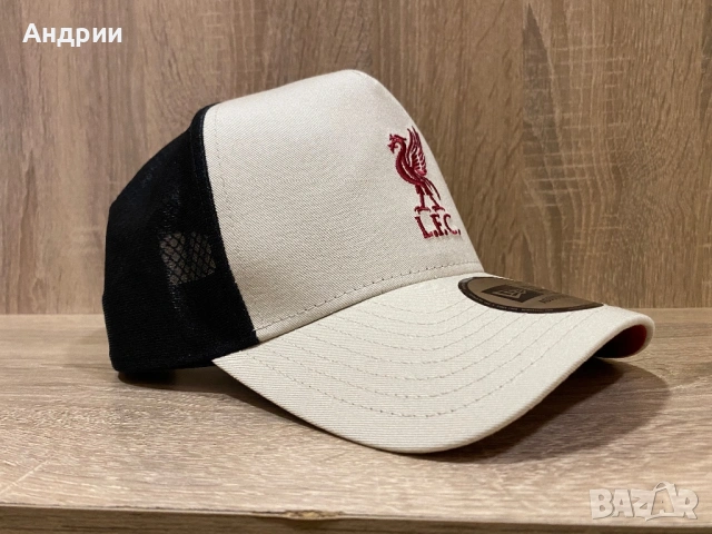  Liverpool FC New Era 9FORTY A-Frame Trucker Cap – Light Beige, снимка 3 - Шапки - 54554627