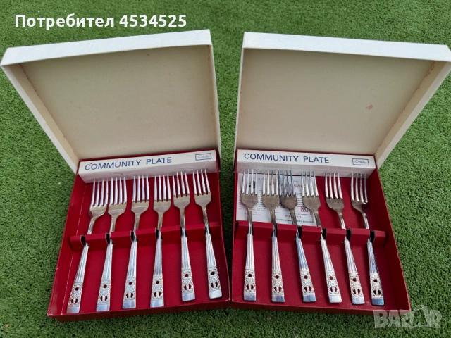 🍴 Елегантни посребрени десертни вилици – Community Plate “Hampton Court” (1936 г.)