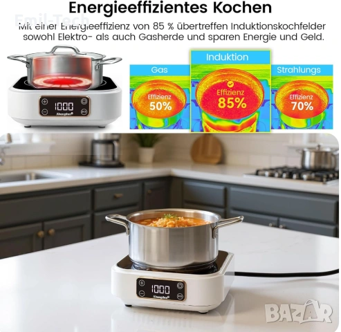 Нов мини индукционен котлон 1000W с кафеварка Мока – комплект, снимка 3 - Кафемашини - 53949223