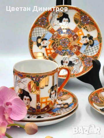 Satsuma Japan японски порцеланов сервиз за кафе,  „Lithophane Geisha“, снимка 5 - Сервизи - 54374782