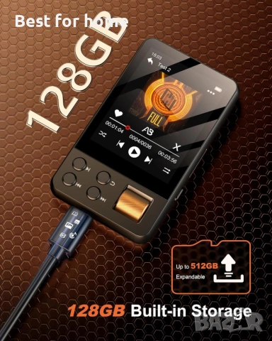 128GB MP3 плейър с Bluetooth 5.3, музикален плейър с вграден HD високоговорител, FM радио, снимка 6 - Друга електроника - 54352186