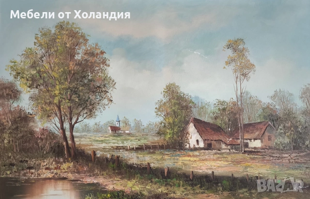Голям белгийски маслен пейзаж, снимка 3 - Картини - 54466799