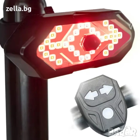 Безжична LED светлина за велосипед с мигачи (ляво/дясно), IP65, 900mAh дистанционно за кормило 10242, снимка 4 - Части - 54661336