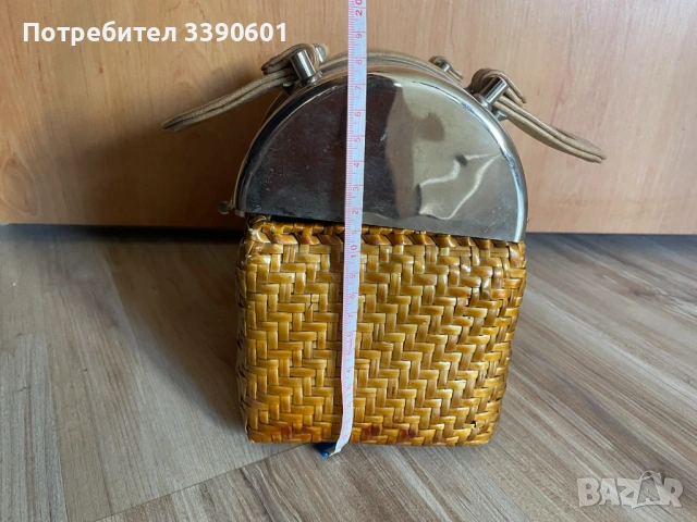 Сламено куфарче, метален капак и кожа, снимка 10 - Чанти - 54132118