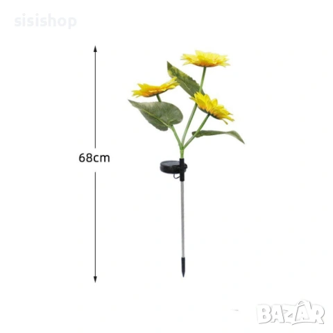 Декоративна градинска лампа „Троен Слънчоглед“ – Соларно осветление 4993, снимка 3 - Декорация за дома - 54070822