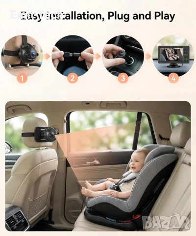 Камера за дете в кола Rimoody 720P + подаръци CarPlay адаптер и жилетка, снимка 3 - Аксесоари и консумативи - 54572727