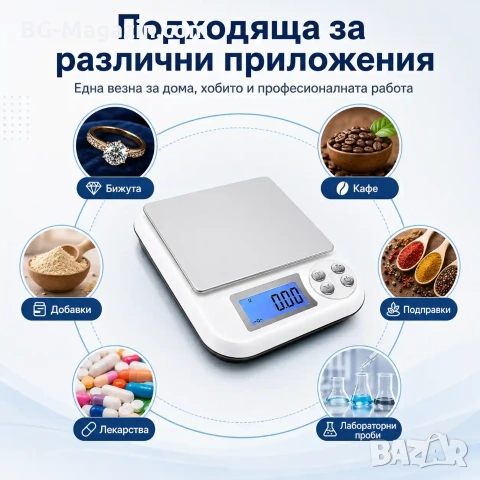 Акумулаторна електронна везна дигитален кантар за храна злато бижута професионална 0.01 прецизна, снимка 3 - Везни - 50929568