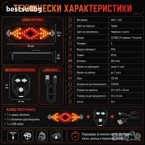 Задни светлини за велосипед мигачи LED задна светлина стоп за колело, снимка 4 - Аксесоари за велосипеди - 40796575