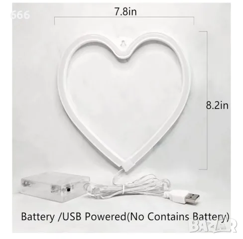 Светеща LED неонова декорация, сърце, Стенен монтаж, 21x20 см, Червена светлина , снимка 4 - Друга електроника - 55440436