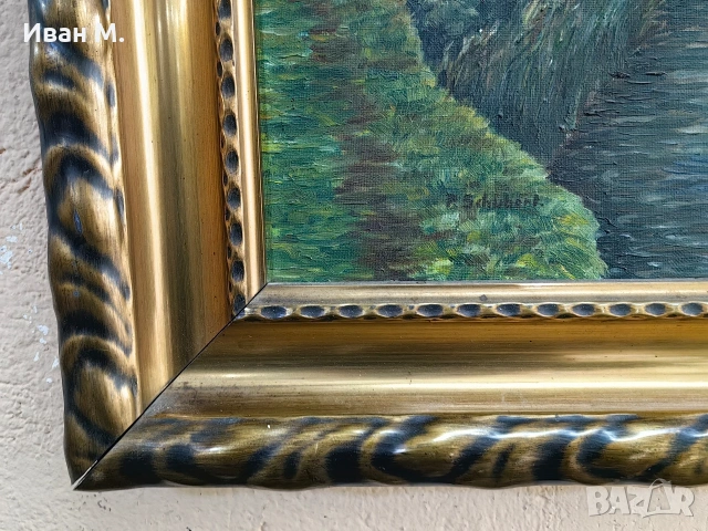 стара маслена картина върху платно с дървена рамка , снимка 6 - Антикварни и старинни предмети - 54638577