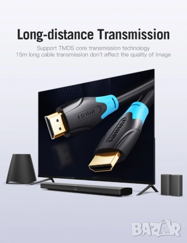 Кабел Vention HDMI v2.0 M/M 4K/60Hz Gold - 3 метра, снимка 6 - Друга електроника - 54421520