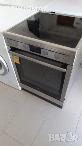 Свободностояща фурна AEG  с керамичен плот,  инокс широка 60 см. пуш бутони 