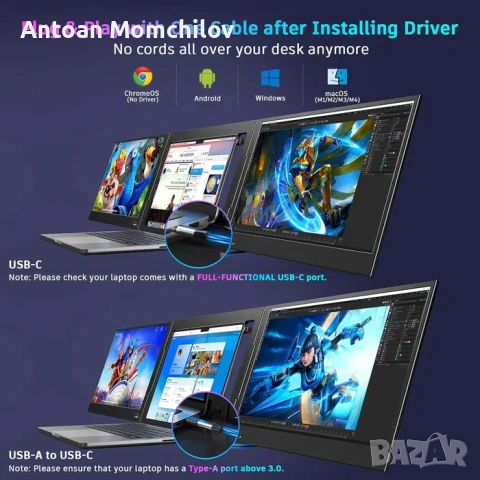 Монитор екстендър QQH Z80A 39.6 см FHD двоен, снимка 5 - Монитори - 54805372