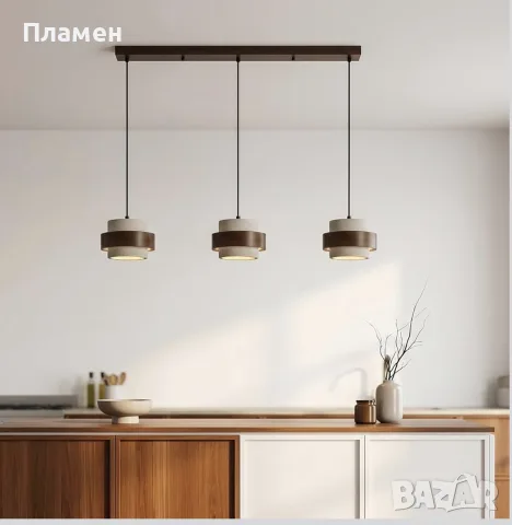 Wabi Sabi полилей с 3 висящи тела от естествен камък, снимка 7 - Лампи за таван - 55644481
