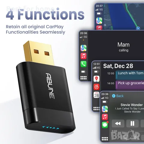 Мини безжичен CarPlay адаптер за iPhone, 2 в 1 CarPlay и Android Auto адаптер, кабелен към безжичен, снимка 6 - Аксесоари и консумативи - 55603459