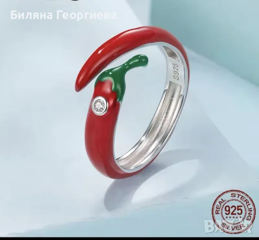 Сребърен пръстен люта чушка, снимка 2 - Пръстени - 55698692