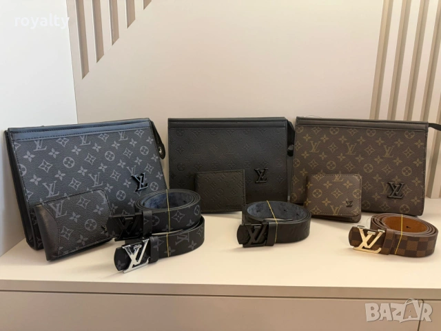 Louis Vuitton Нов Мъжки Кожен Комплект Клъч Портмоне Колан Луи Витон Различни Цветове 