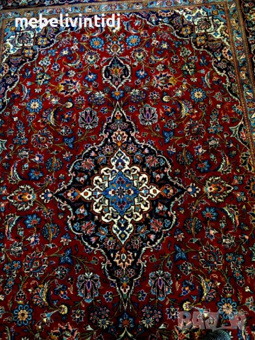 Винтидж персийски килим, ръчна изработка - вълна и коприна. Чудесно състояние, внос от Люксенбург, снимка 2 - Килими - 54821246