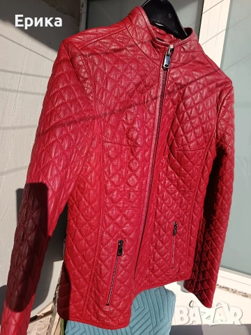 Червено кожено дамско яке естествена кожа , снимка 2 - Якета - 54332994