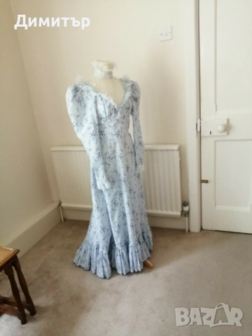 Лятна рокля във викториански стил в синьо на цветя, снимка 2 - Рокли - 54243008