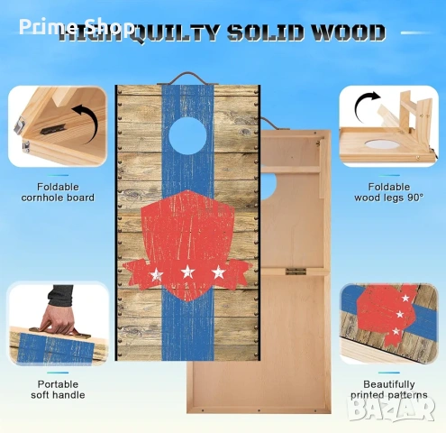 Сгъваема дървена игра за хвърляне Корнхол (Cornhole) с две дъски 60х90см, 8 торби и чанта , снимка 2 - Игри и пъзели - 54824868